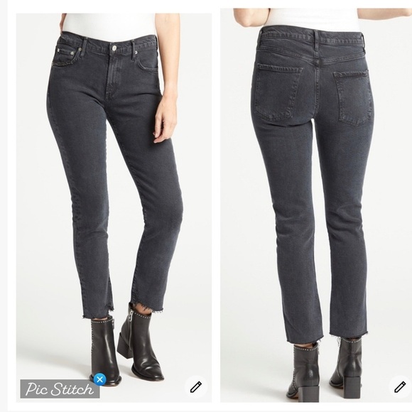 Agolde Toni Mid Rise Straight Black Feral Wash Jeans - Picture 1 of 8